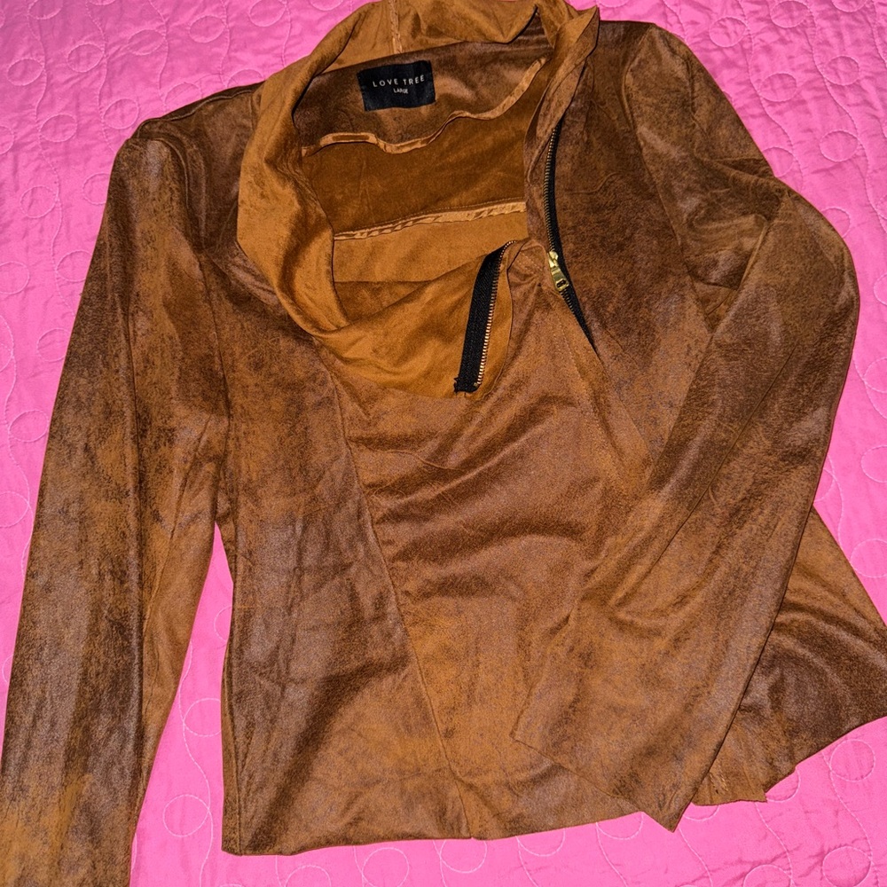 Love Tree Tan Leather Jacket for Women